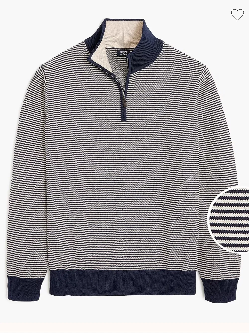NWT J.Crew Men’s Cotton striped half-zip sweater XXL Heather Stone Navy